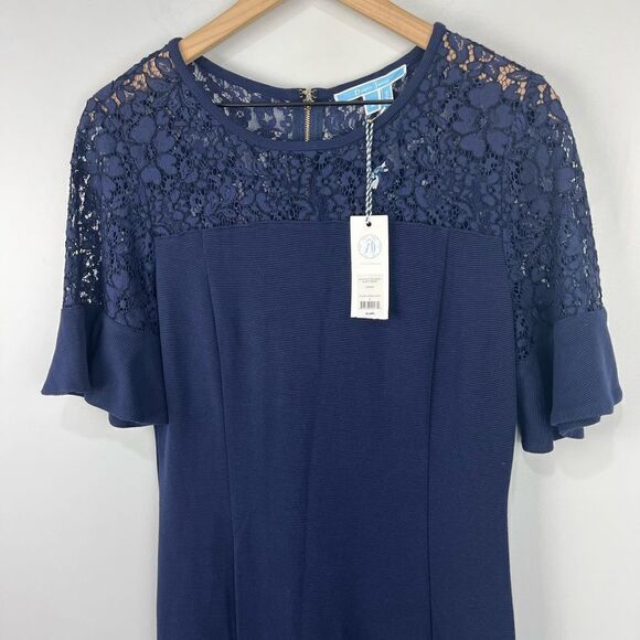 Draper James Nassau Navy Solid Flutter Short Sleeve Dress M NWT - Picture 2 of 9